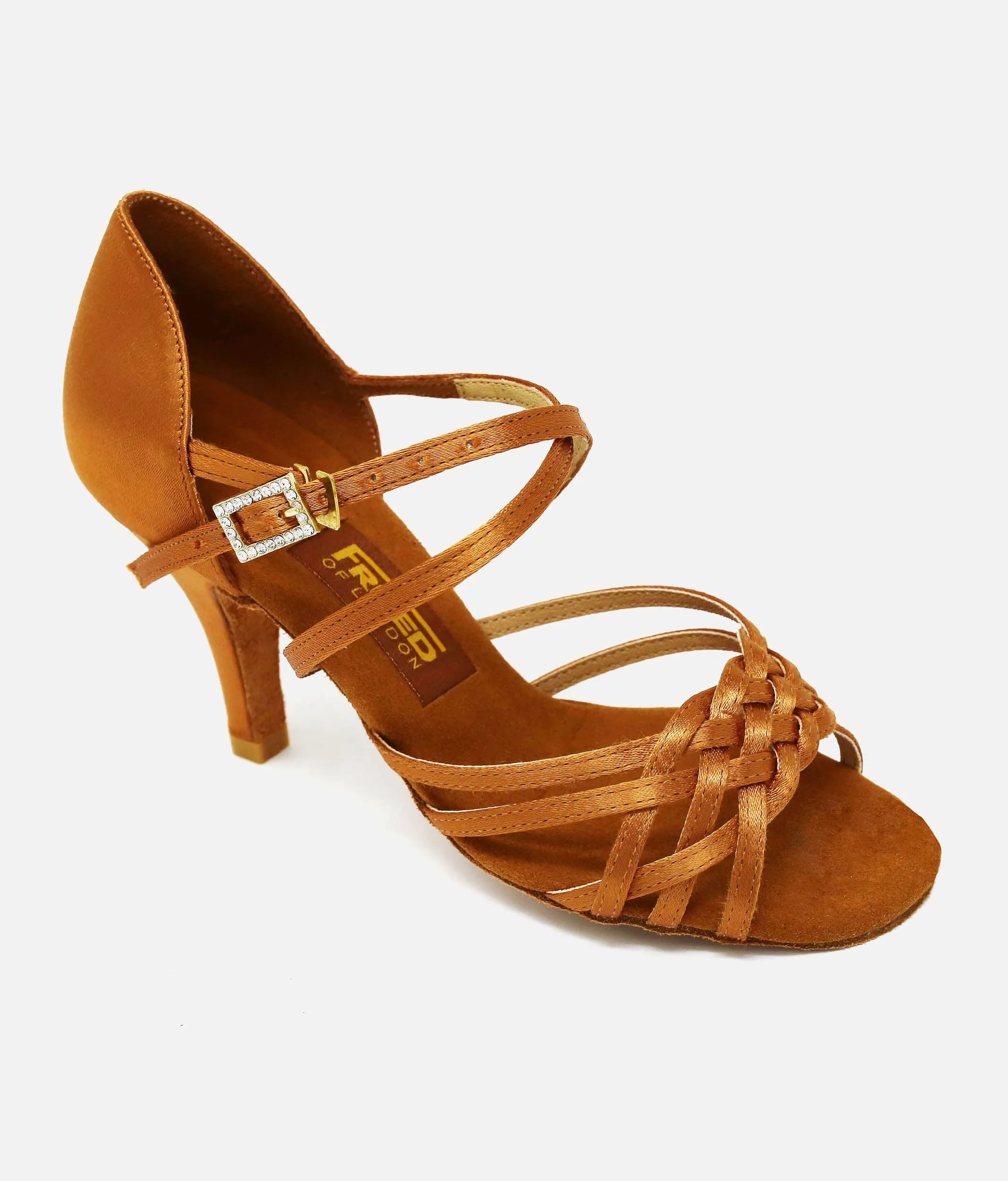 X-Strap Latin Sandals, Dark Tan Satin - Flavia