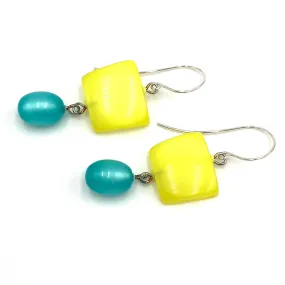 Yellow & Teal Moonglow Statement Earrings