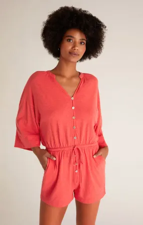 Zephyr Jersey Romper - Coral Red